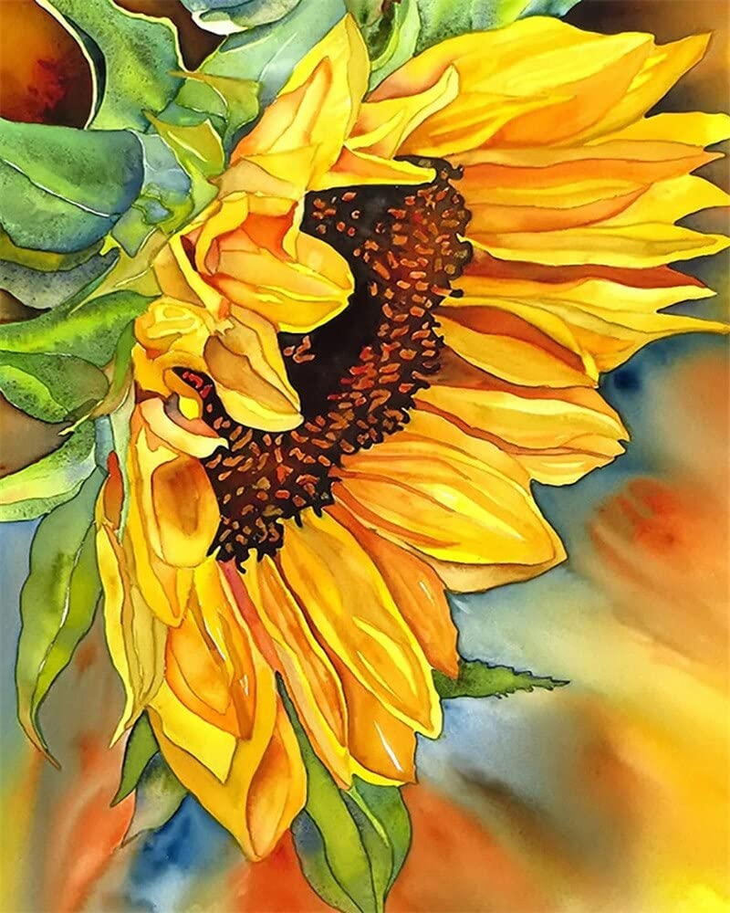 ひまわり 手描きアート作品 ひまわり絵画向日葵绘画花オリジナル油絵具ひまわりアート